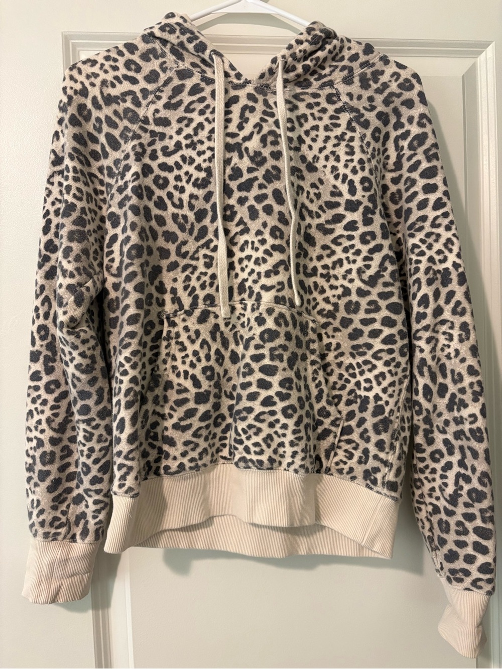 Spiritual Gangster Leopard Print Hooded Pullover - Cream and Gray